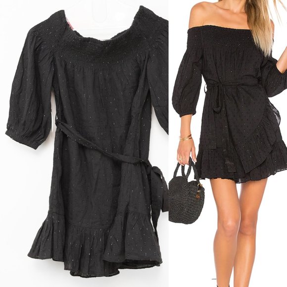 Tularosa Maida Dress Ruffle Mini Off Shoulder Black Silver Size Medium New - Picture 1 of 9